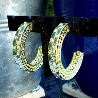 18ct Gold Plated Half Hoop Earrings with Strass Stones