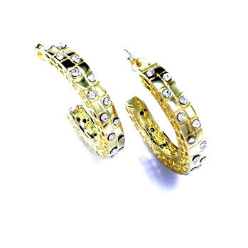 18ct Gold Plated Half Hoop Earrings with Strass Stones