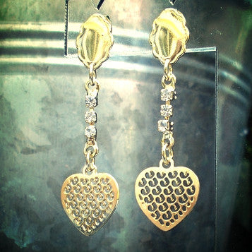 18ct Gold Plated Heart Drop Earrings with Strass Stones