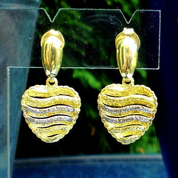 18ct Gold Plated Heart Earrings with Rhodium Detail