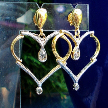18ct Gold Plated Heart Earrings with Rhodium and Strass