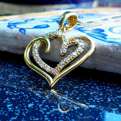 18ct Gold Plated Heart Pendant with Zirconia and Chain