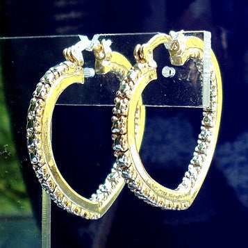 18ct Gold Plated Heart Shaped Hoop Earrings with Rhodium Detail