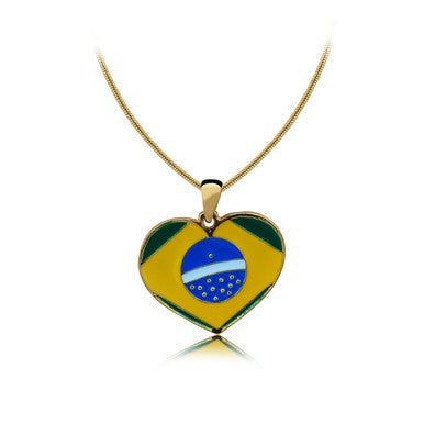 18ct Gold Plated Heart Shaped Pendant with Brazilian Flag and Chain