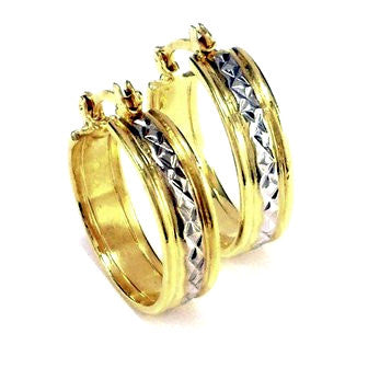 18ct Gold Plated Hoop Earrings with Rhodium Detail