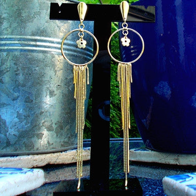18ct Gold Plated Maxi Earrings in Dreamcatcher Style with Flower Detail
