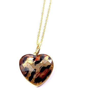 18ct Gold Plated Necklace with Tiger Eye Effect Heart Pendant