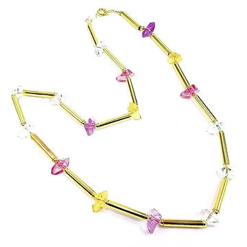 18ct Gold Plated Retro Necklace with Tricoloured Stone Effects
