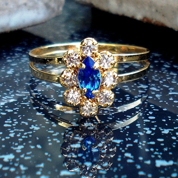 18ct Gold Plated Ring with Blue Stone Effect