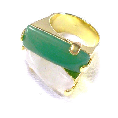 18ct Gold Plated Ring with Green and White Quartz