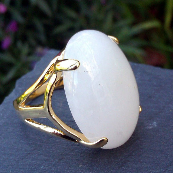 18ct Gold Plated Ring with Milky White Quartz