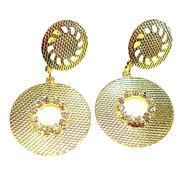 18ct Gold Plated Space Disc Earrings with Strass Stones