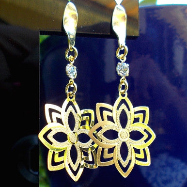 18ct Gold Plated Star Flower Earrings with Strass Stone