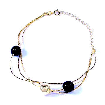18ct Gold Plated Tassel and Chain Bracelet with Black and Gold Beads