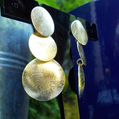 18ct Gold Plated Three Disk Drop Earrings