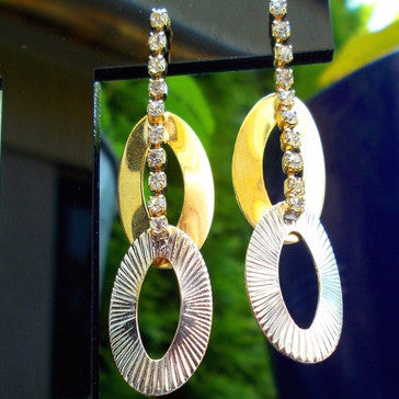18ct Gold and Rhodium Plated Drop Earrings with Strass Stones