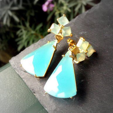 18ct Gold Plated Art Deco Style Earrings with Light Blue Murano Stone