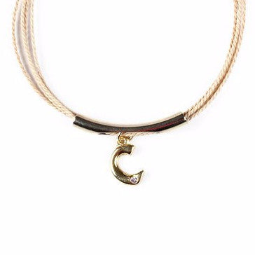 Buriti Palm Straw Bracelet with Letter "C" Charm