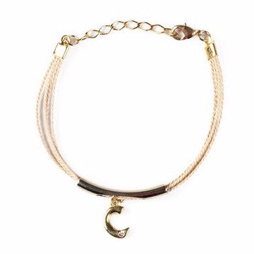 Buriti Palm Straw Bracelet with Letter "C" Charm