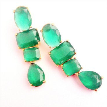 18ct Gold Plated Drop Earrings with Green Crystals