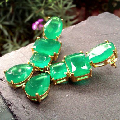 18ct Gold Plated Drop Earrings with Green Crystals