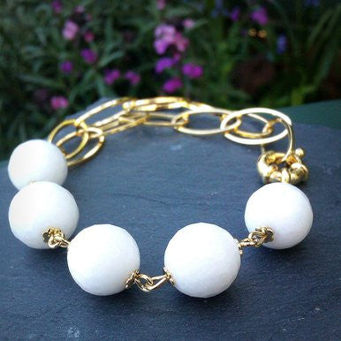 18ct Gold Plated Bracelet with White Jade