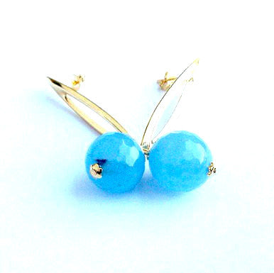 18ct Gold Plated Earrings with Light Blue Jade
