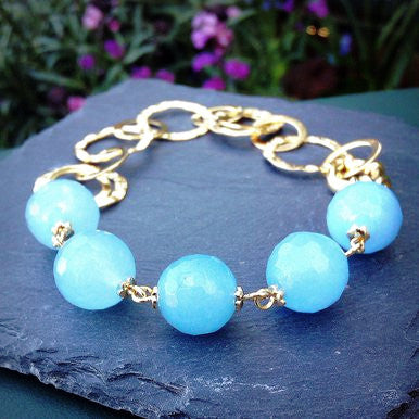 18ct Gold Plated Bracelet with Light Blue Jade