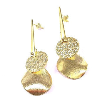 18ct Gold Plated Two Disc Drop Earrings