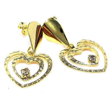 18ct Gold Plated Two Hearts and Strass Stone Earrings