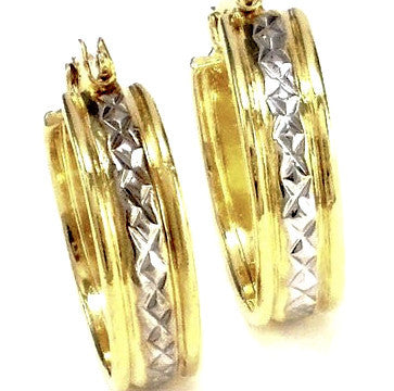 18ct Gold Plated Hoop Earrings with Rhodium Detail