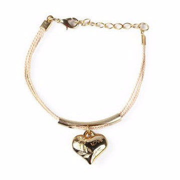 Gold Plated Large Metal Love Charm with Buriti Palm Straw Bracelet