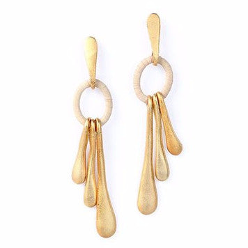 Gold Plated Metal Drop Earrings with Buriti Palm Straw