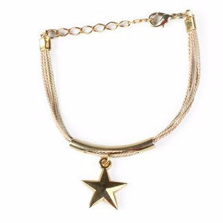 Gold Plated Metal Star Charm with Buriti Palm Straw Bracelet