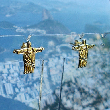 18ct Gold Plated Stud Earrings 'Christ the Redeemer' (Corcovado)