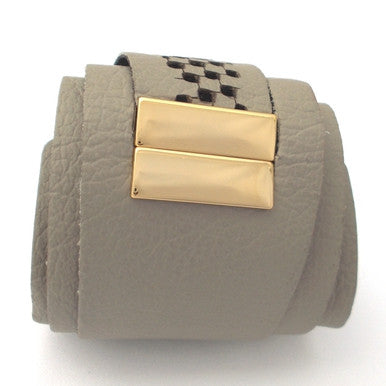 Khaki Leather Bracelet with 18ct Gold Plated Clasp