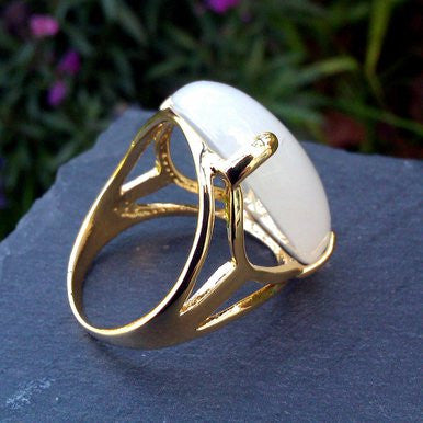 18ct Gold Plated Ring with Milky White Quartz
