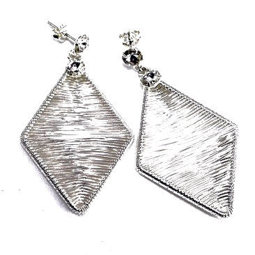 Silver Plated Diamond Shaped Earrings with Strass Stones