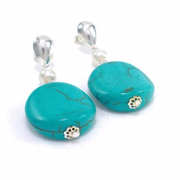 Silver Plated Drop Earrings with Turquoise and Pearl