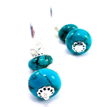 Silver Plated Earrings with Turquoise and Pearls