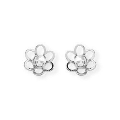 Silver Plated Flower Shaped Stud Earrings with Pearl Effect