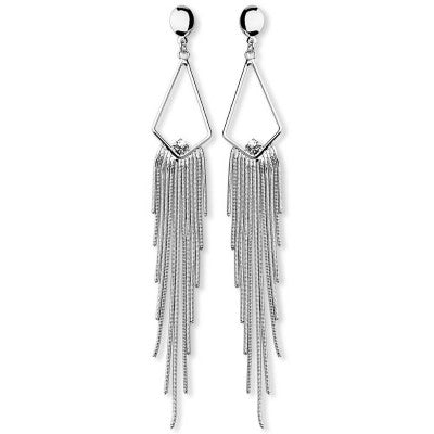 Silver Plated Maxi Earrings with Snake Tassel and Large Strass Stone