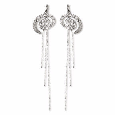 Silver Plated Maxi Whirl Earrings with Strass and Tassel