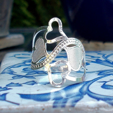 Silver Plated Ring with Cute Hearts Design
