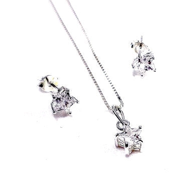 Silver Plated Set of Star Earrings, Pendant & Chain with Cubic Zirconia