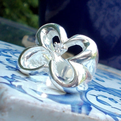 Silver Plated Shamrock Ring with Zirconia
