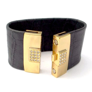 Smoky Grey Leather Bracelet with 18ct Gold Plated Clasp
