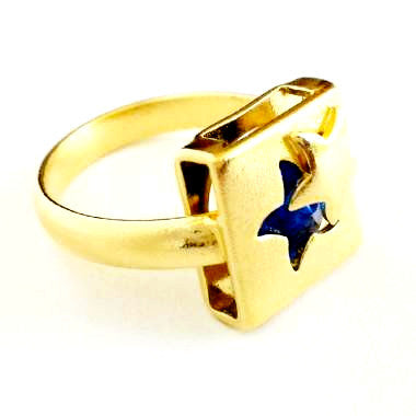 18ct Gold Plated Square Ring with Sapphire Effect Star