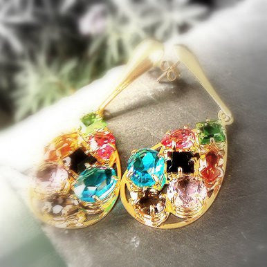 18ct Gold Plated Teardrop Earrings with Multicoloured Murano Stones