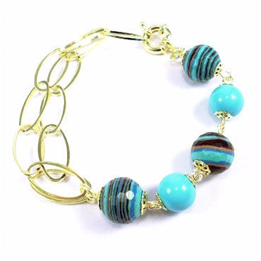 18ct Gold Plated (Green Finish) Bracelet with Turquoises